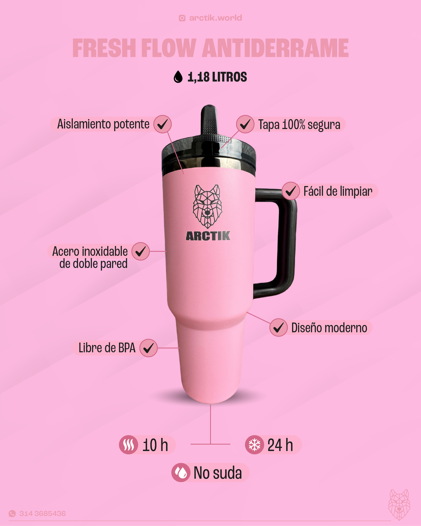 Termo Arctik World 40oz – Acero Inoxidable Premium con Tapa An