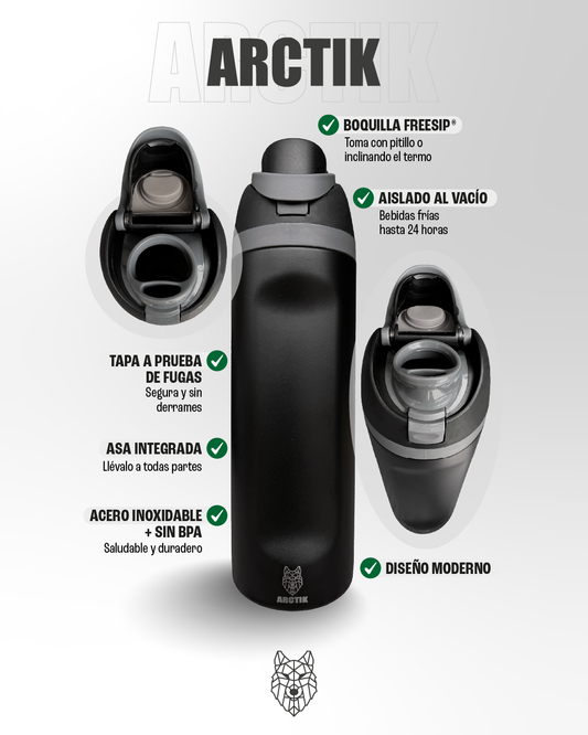 Termo Arctik World 24oz – Acero Inoxidable Premium con Tapa Doble Propósito (Pitillo y Boquilla)