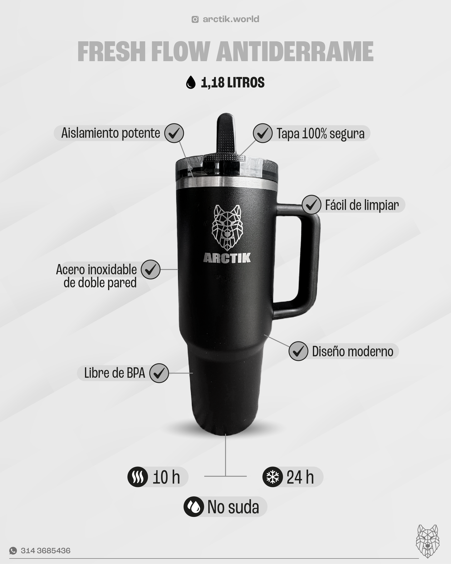 Termo Arctik World 40oz – Acero Inoxidable Premium con Tapa An